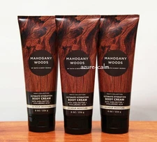 Bath Body Works MAHOGANY WOODS 8 ozs Body Cream Lotion x 3
