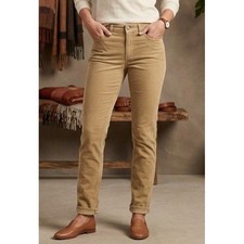 Uniqlo Women Corduroy Slim Straight Leg Pants 32" Waist Tan Khaki Stretch Casual