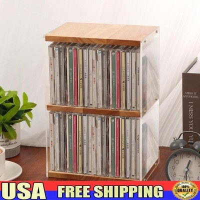 Wooden CD Storage Organizer W/ Acrylic Panels Large Capacity DVDs Tapes Discs