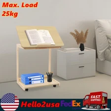 C Shaped End Table 23.62*15.75*24.8in Sofa Table Adjustable Tilt Angle W/ Wheels