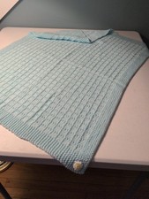 NEW Handmade Crochet Baby Blanket Blue W Daisy 33x27" SUPER SOFT