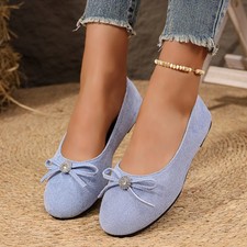 Women's Round Toe Bow Rhinestone Ballet Flats Slip  On Soft Sole Casual Shoes