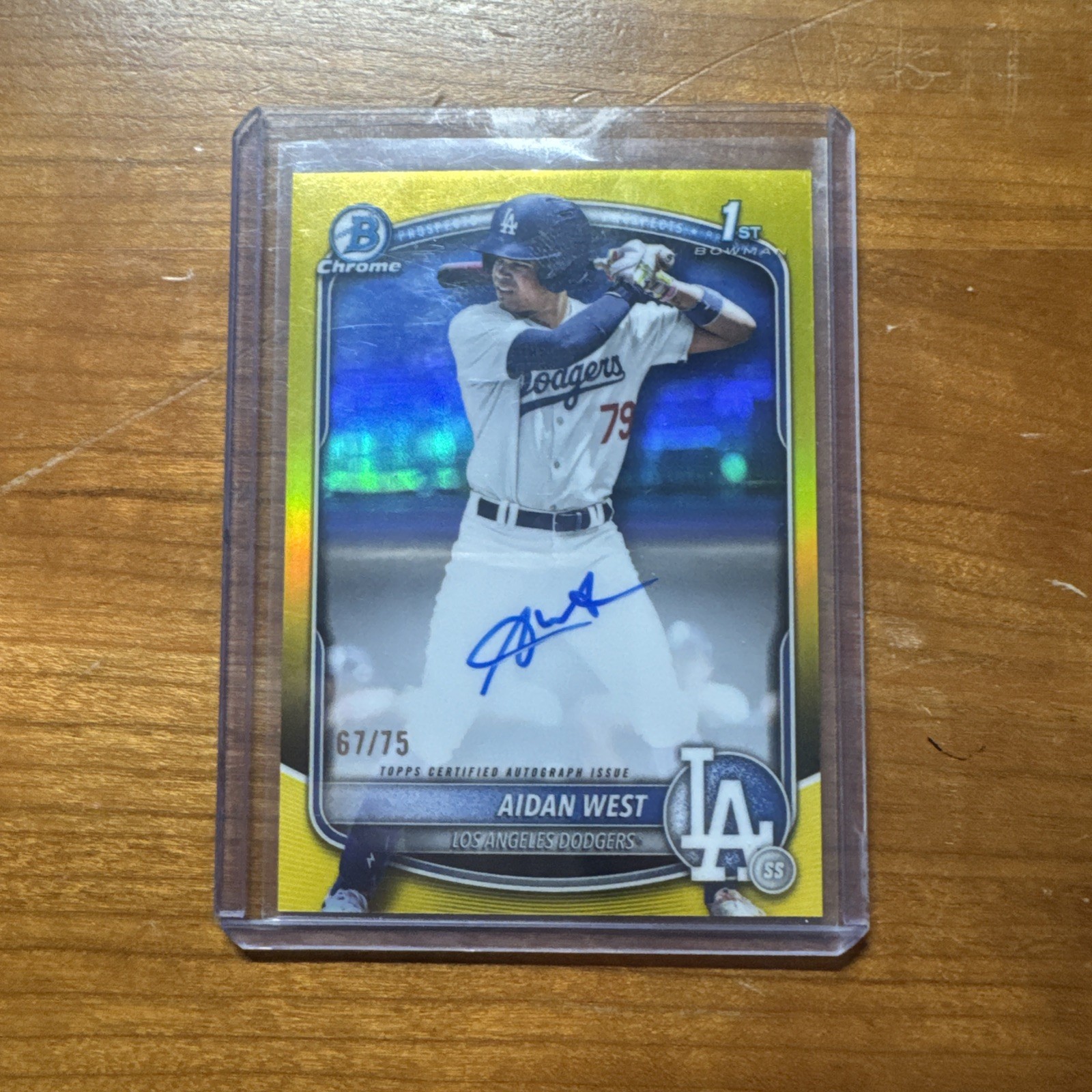 2025 Bowman Draft Aidan West Chrome Auto Yellow Refractor 1st #/75 Dodgers