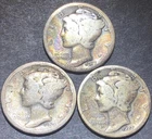 1917 1920-S 1927 MERCURY SILVER DIME LOT 3 pcs