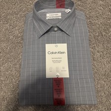 Calvin Klein Men  s Tech Active Stretch Dress Shirt, Blue Plaid, M 15-15.5-36/37 