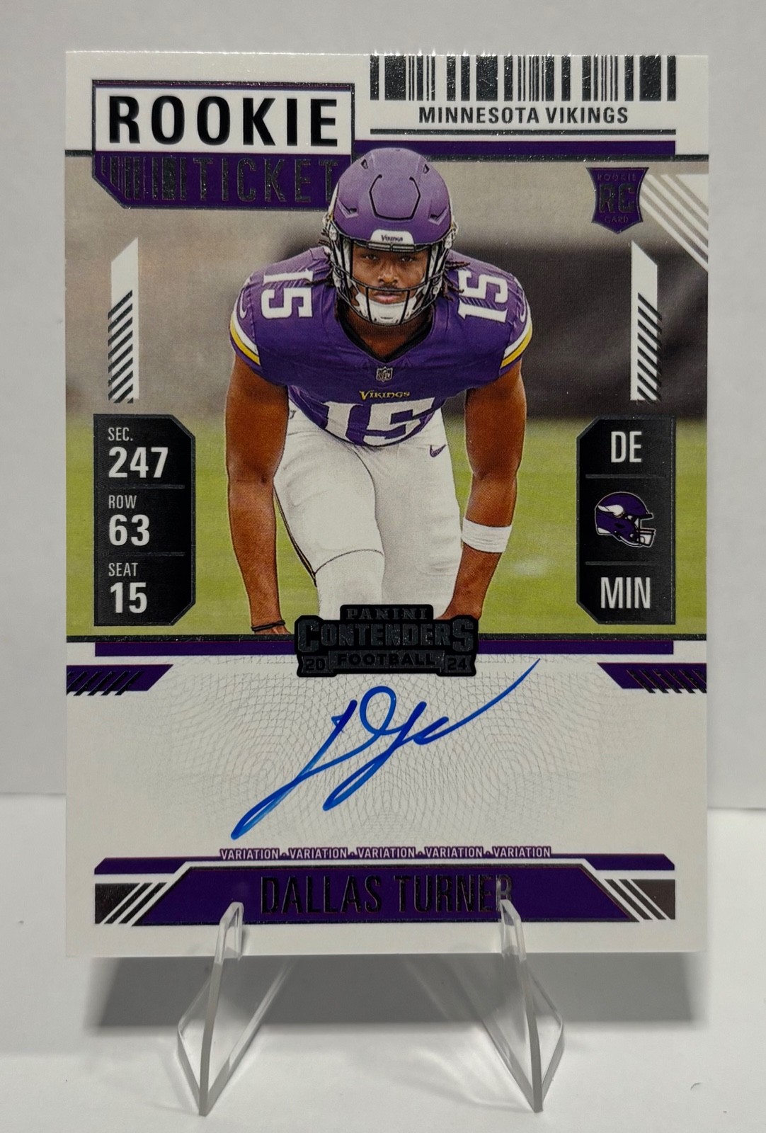 DALLAS TURNER 2024 CONTENDERS ROOKIE TICKET VARIATION #123 RC AUTO Q3562