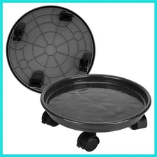 2-Pack Round Plant Caddy with Wheels – 14” Heavy-Duty Plant Stand in Black