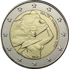 MALTA 2 euros comm. 2014 Independencia 1964, procedente de rollo original.