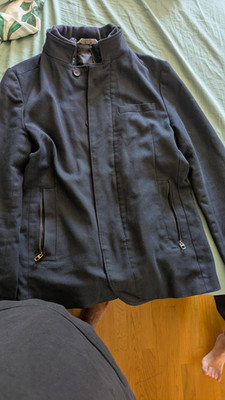 Zara Herren Jacke halblang Dunkel Blau M Reißverschluss Taschen Polyester