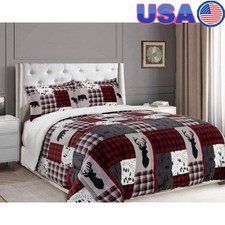 Microsuede Sherpa Comforter Set Patchwork Design 3-Piece Cozy Bedding Set New