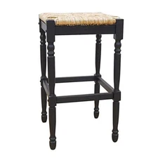 Carolina Bar Stool 29"H Antique Backless Wicker Square Wood-Frame Matte Black