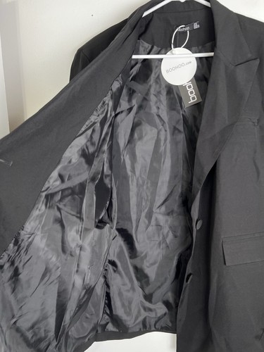 BooHoo Tailored Blazer Jacket size 16 Tie Sleeve Black Long Sleeve No Pocket - Picture 11 of 21