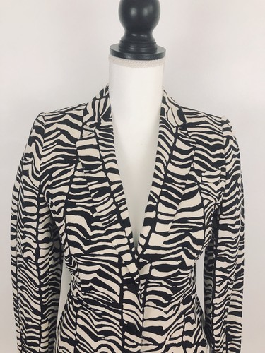 NWOT Calvin Klein Zebra Print Blazer Jacket Linen Blend Black Cream Sz 4P - Picture 5 of 12