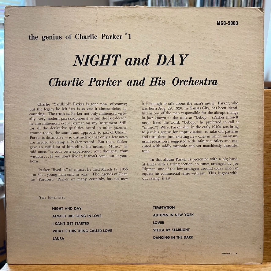 Charlie Parker and His Orchestra Night and Day Genius #1 Vinyl LP Clef MGC 5003 - Image 4 of 4