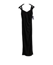 Chaps Dress Womens 6 Black Jersey Knit Maxi Empire Waist Slit Cocktail Classic