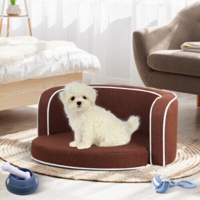 30-35'' Brown Round Pet Sofa Dog Cat sofa bed with Wooden Structure with Cushion 