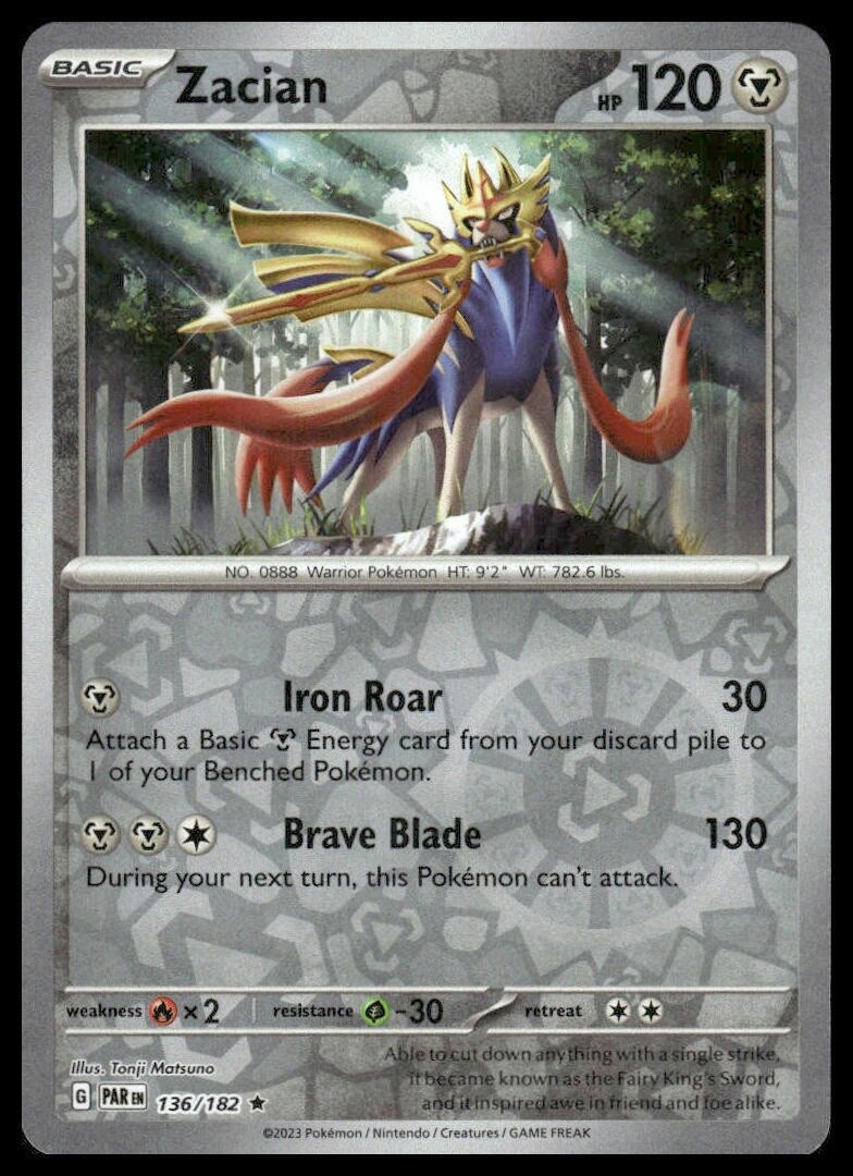 Pokemon - Paradox Rift - Zacian - 136/182 - Reverse Holo Rare - NM/M