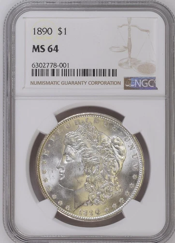 1890-P  MORGAN Silver Dollar, NGC MS-64 --  Some Light Rim Tone one edge face