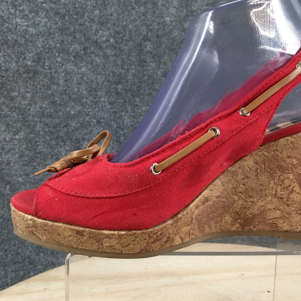 Dexter 凉鞋女式 9 软木露跟楔形高跟鞋一脚蹬红色面料露趾 — 第 3/4 张图片