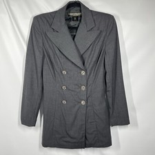 Griffith Gray St. John Sz 6 Wool Blazer Dbl Breasted Silver Buttons Long Italy