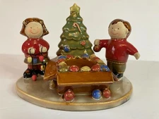 Yankee Candle Ceramic Kids and Tree Christmas Tea Light Candle Holder