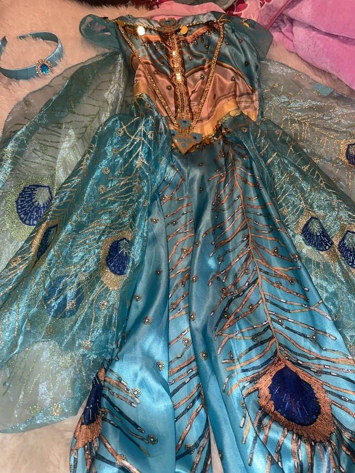 Disfraz clásico infantil Aladdin película en vivo princesa jazmín verde azulado talla 6 + diadema Foto 4 de 4