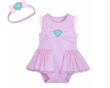 NEW Disney Store Baby Ariel Costume Dress Bodysuit  Bow Headband 12-18M NWT