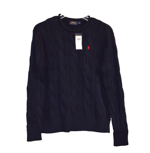 POLO RALPH LAUREN maglione donna Hunter blu navy manica lunga girocollo TG S NUOVO CON ETICHETTE $98