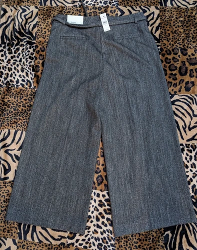 ANN TAYLOR THE MARINA Baggy Cropped Pants HERRINGBONE Black White Womens 12 #994