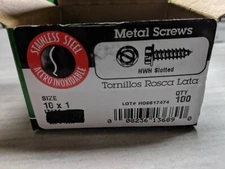 100 HWH Slotted Metal Screws 10 x 1"