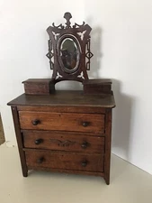 Antique Miniature Folk Art Chest of Drawers W/Mirror