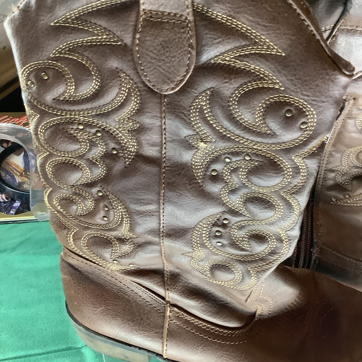 Abilene Men\'s Cowboy Vision Western Brown  MADE IN USA LEATHER Size 9 Abilene Boots Mens 11in Two-Tone Stockman Tan Bison Leather  main image 4