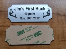Custom Engraved 1.25x3 Silver 1st Buck Trophy Plaque Plate Emblem Deer Head