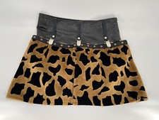 Vintage Mixed Media Mini Skirt Made Hong Kong Vegan Leather Animal print 27"x14"