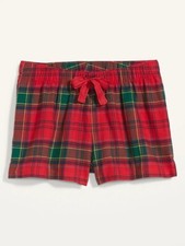 NWT Old Navy Flannel Boxer Pajama Sleep Shorts Red Plaid Tartan Women Medium