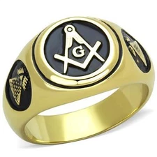 Stainless Steel Master Free Mason Freemason Masonic Gold EP Black Men's Ring