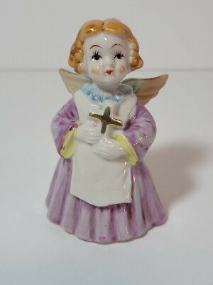 Vintage Porcelain Ceramic China Japan Acme Angel Cross Figurine Gold Cross 3''