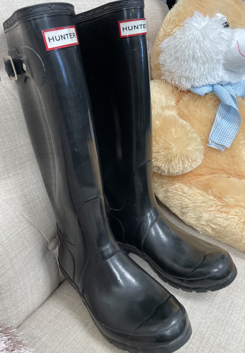 Hunter Original Rain Boots Tall Black GlossW 23616 Size 7F