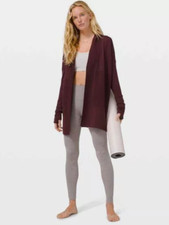 Lululemon open Cardigan Sz 4  Sit In Lotus' Wrap II Merino Wool yoga plum