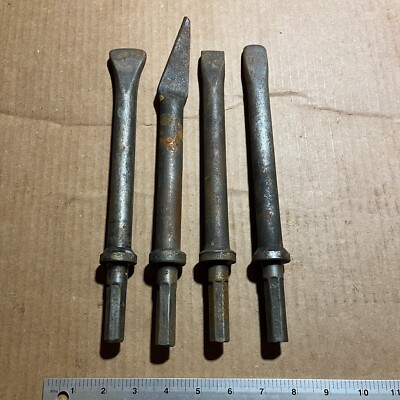 Ajax 39 & Delsteel Air Hammer Flat Chisel Bit Set of 4 - 12'' long HSS hex drive