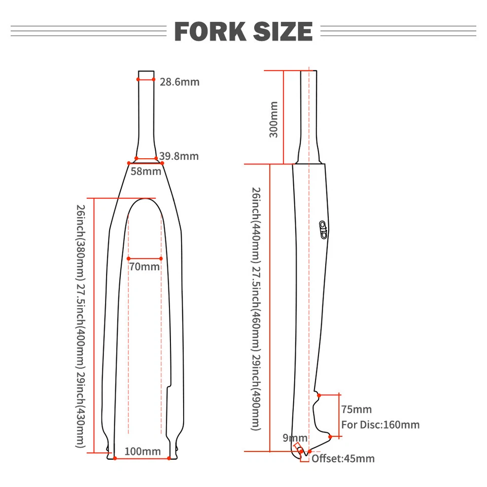 TOSEEK Carbon Fiber Bike Fork Tapered Tube Disc Brake Rigid MTB Fork 26/27.5/29" - Image 4 of 4