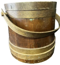 ANTIQUE AMERICANA SUGAR BUCKET 10” Early Firkin Colonial NAIVE PRIMITIVE