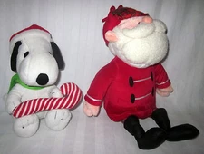 Snoopy Musical Plush Hallmark Stuffins Santa Sitting Set of 2 Christmas