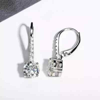 2Ct Round Lab-Created Diamond Drop Dangle Earrings Women 14k White Gold Plated