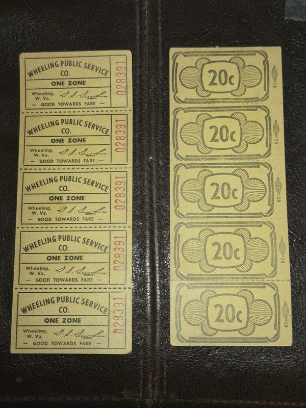 5 Five Wheeling Wv Streetcar Bus Train Tickets Coupons 20 Cents 1930's-40's
