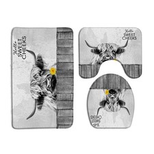Farmhouse Highland Cow Bathroom Rug Set of 3,Rustic Flower Longhorn Animal He...