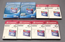 Transcend 400X Compact Flash CF Memory Cards Lot of 8:  1 32GB, 4 16GB, 3 8GB