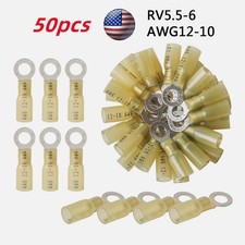 50PCS 1/4"Marine Heat Shrink Wire Connector, 12-10 AWG Ring Terminals Waterproof