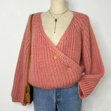 Cottagecore Thick Chunky Knit Wrap Cardigan Sweater Wool Made in Korea Coquette