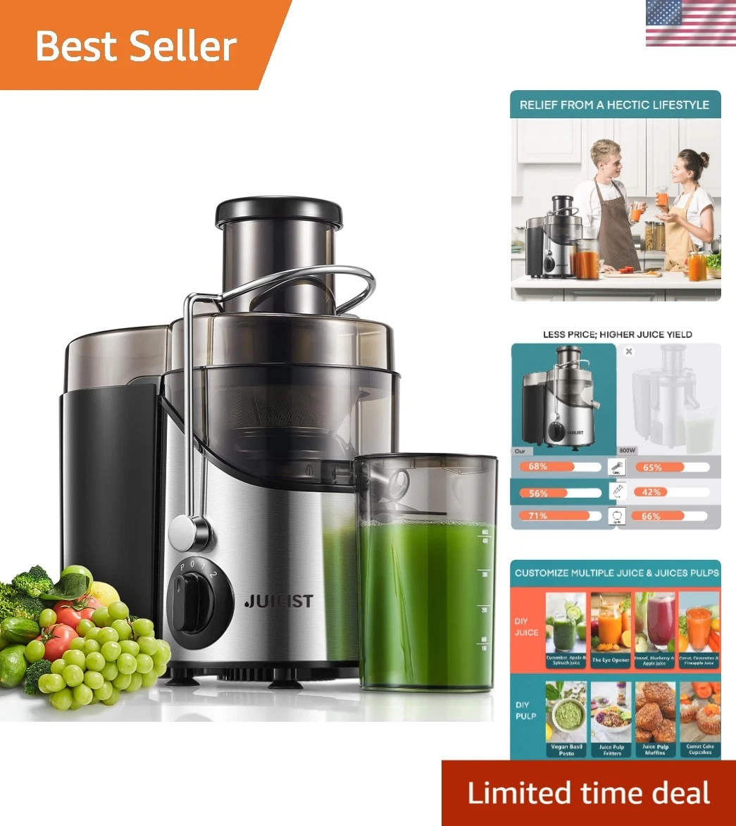 Sleek Stainless Steel Juicer: 800W Power and Dishwasher Safe for Easy Use
Opens in a new window or t